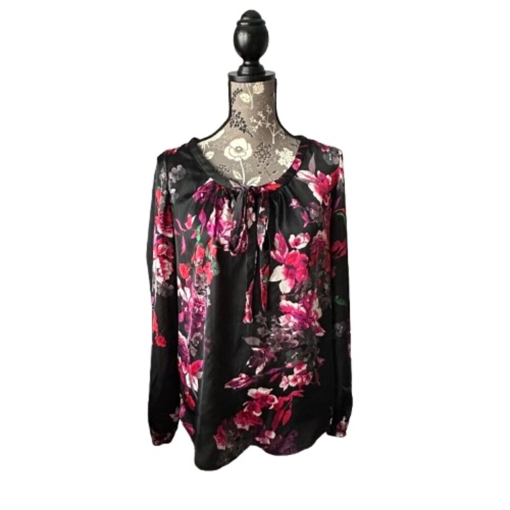 Vintage Kirna Zabete Women' XS Black Pink Red Long Sleeves Round Neck Blouse Top